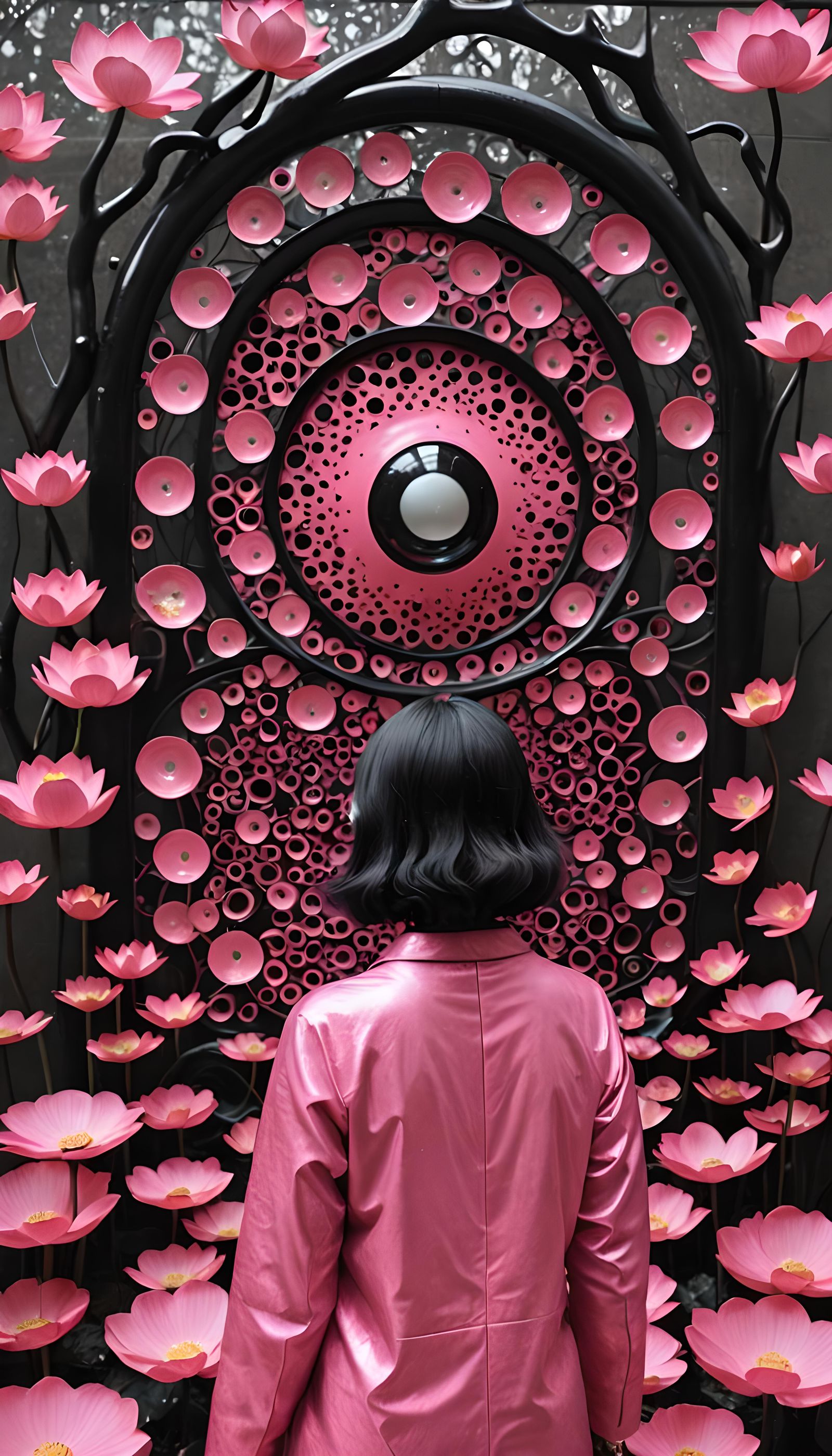 Pink and Black Lotus Portal in Street Photography Style