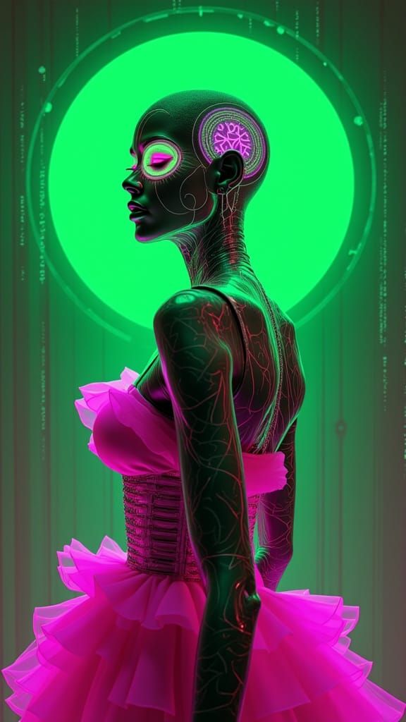 Gothic Cenobite in Psychedelic Digital City