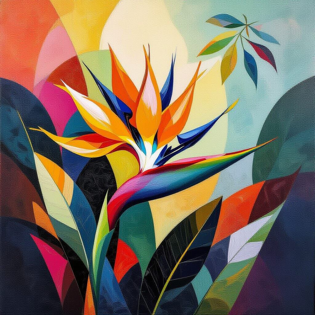 Bird-of-Paradise Flower in Kandinsky Expressionist Style