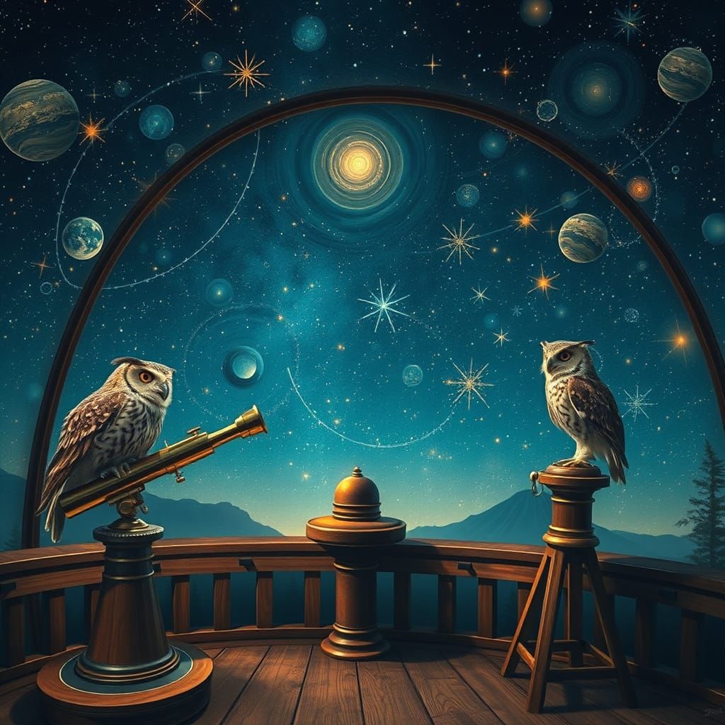 Owl Astronomers in a Celestial Observatory