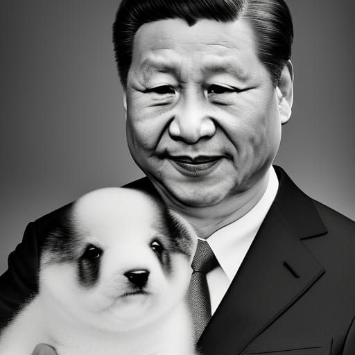 Xi Jinping Portrait Holding Puppy, Professional Photography ...