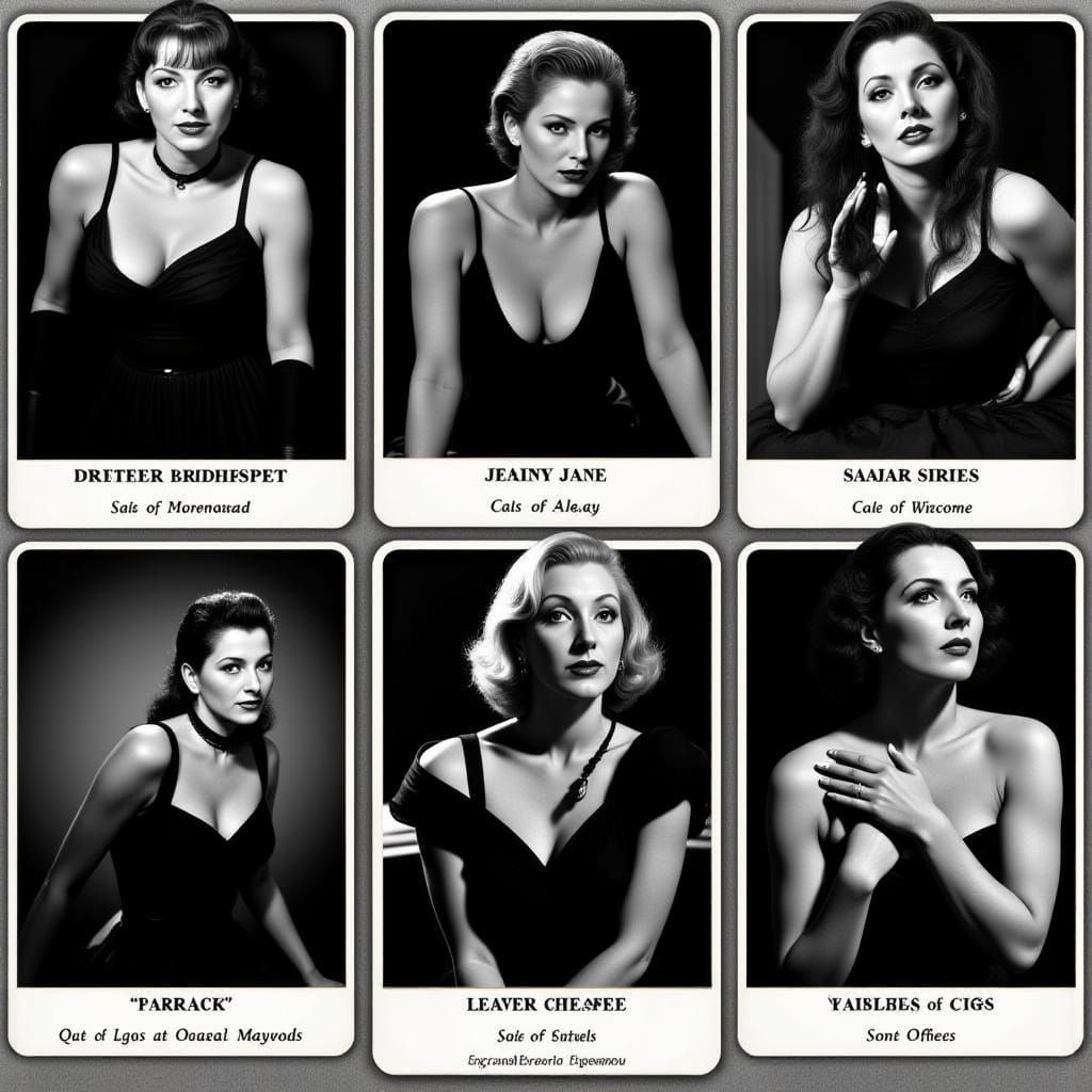 Film Noir Trading Cards of Women in Dramatic Poses