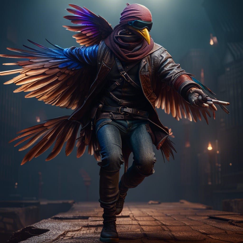 Bird Lands on Blind Assassin: Detailed Matte Painting