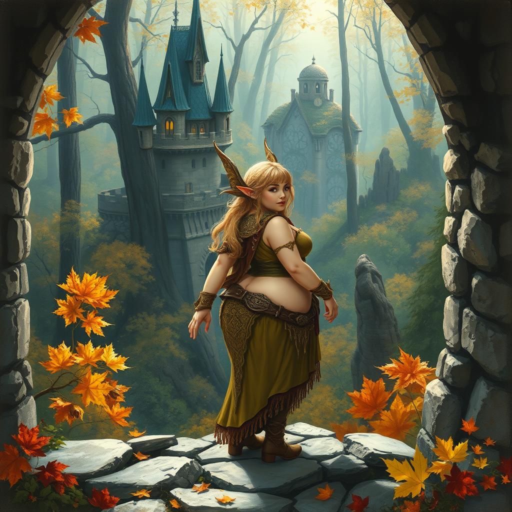 High Fantasy Elf Overlooking Autumn Forest
