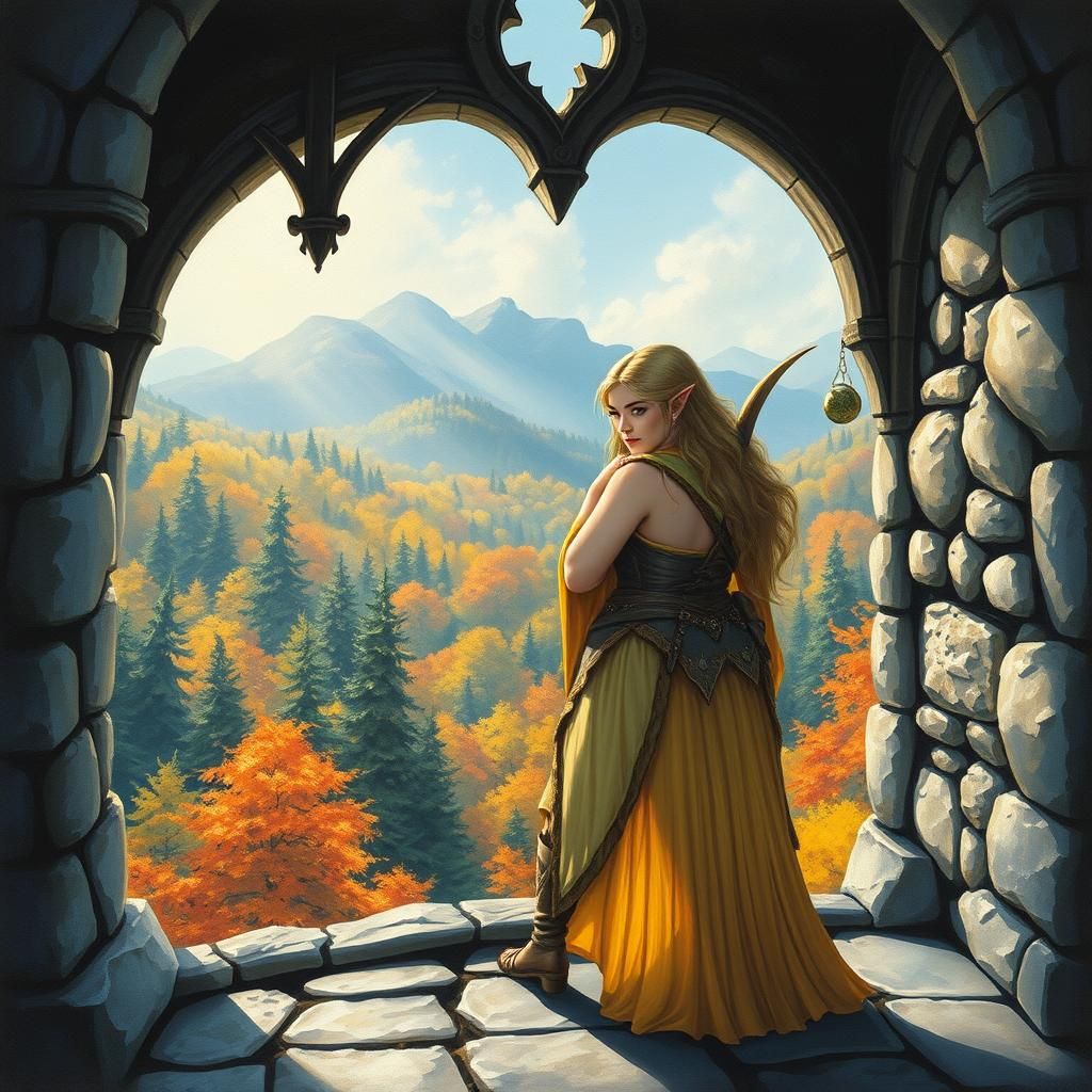 High Fantasy Elf Overlooking Autumn Forest