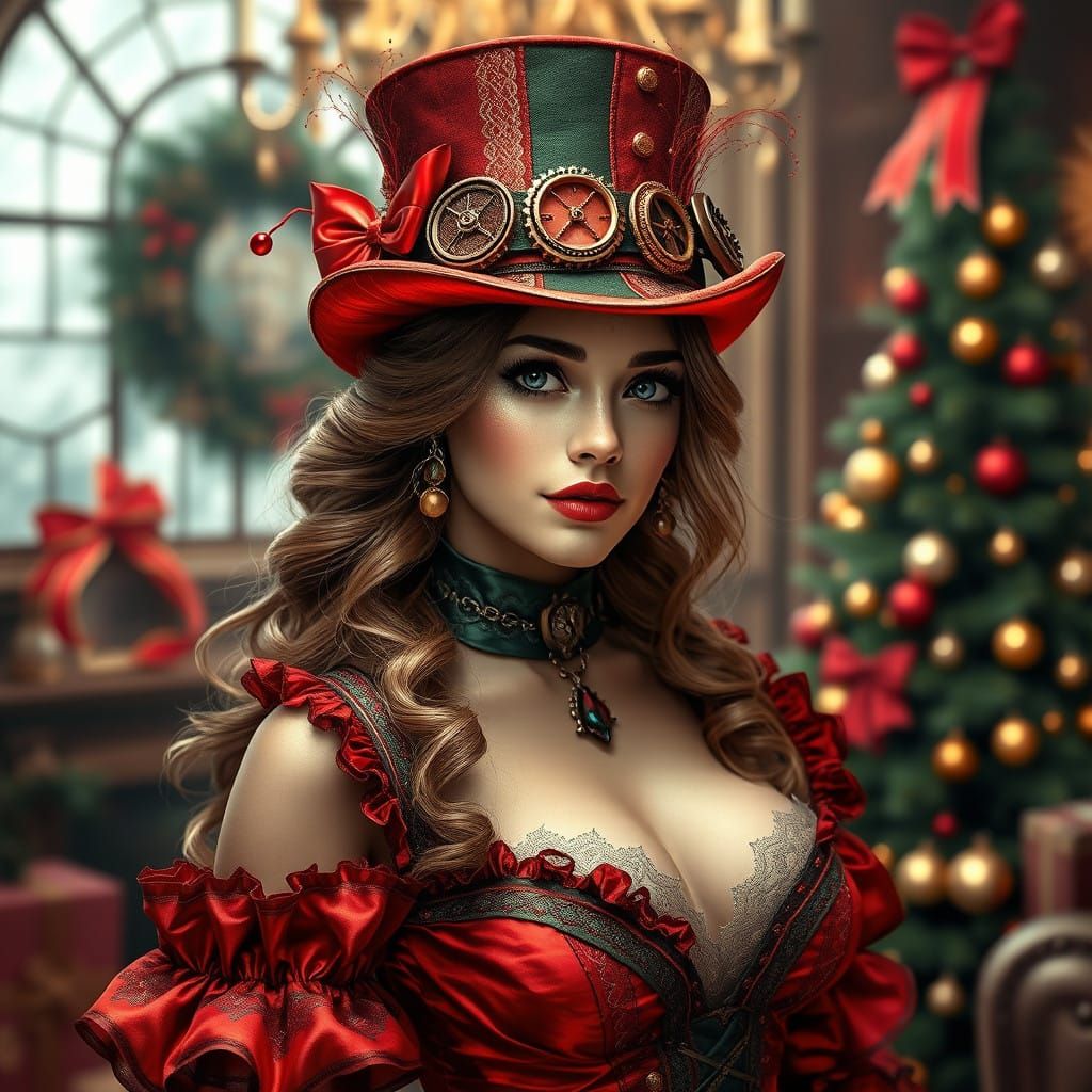 Steampunk Christmas Siren in Vibrant Digital Art