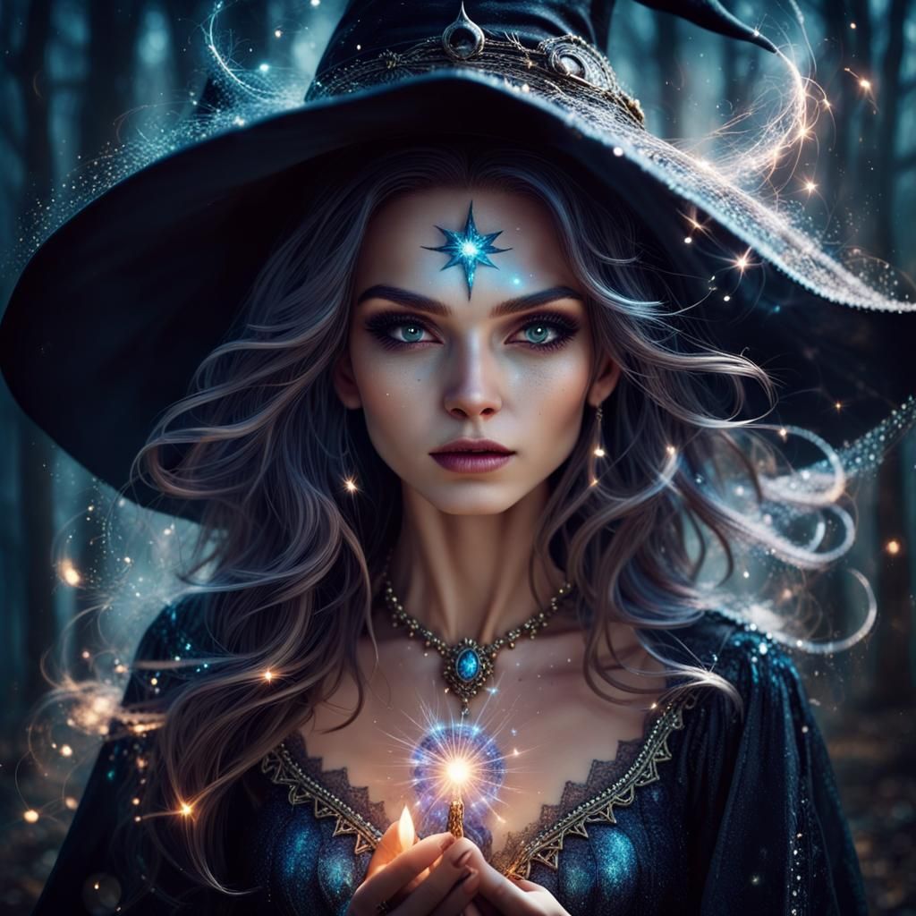 Enchanting Witch Portrait with Magical Sparkle
