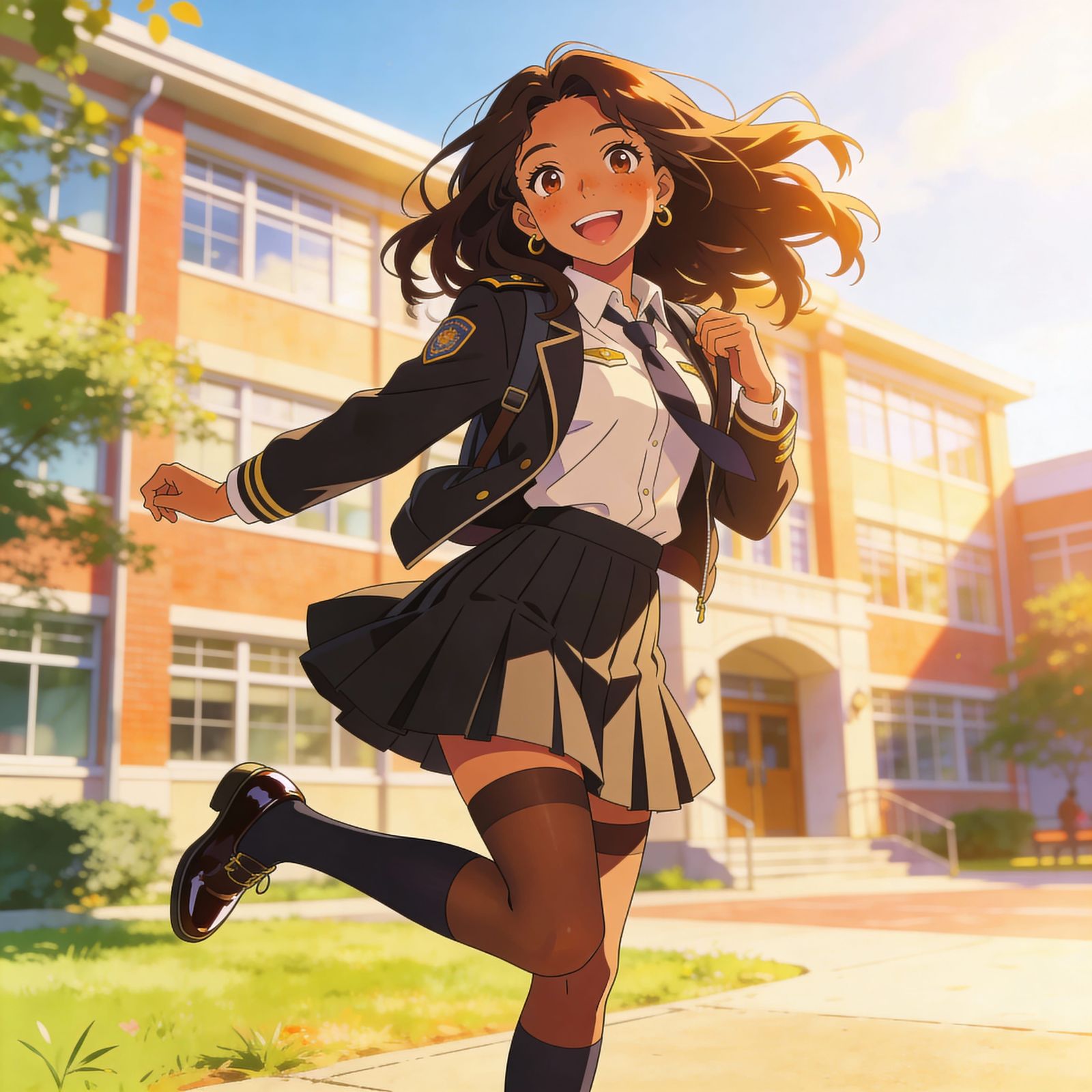 Excited Latina Student Prepares for College in Anime Style