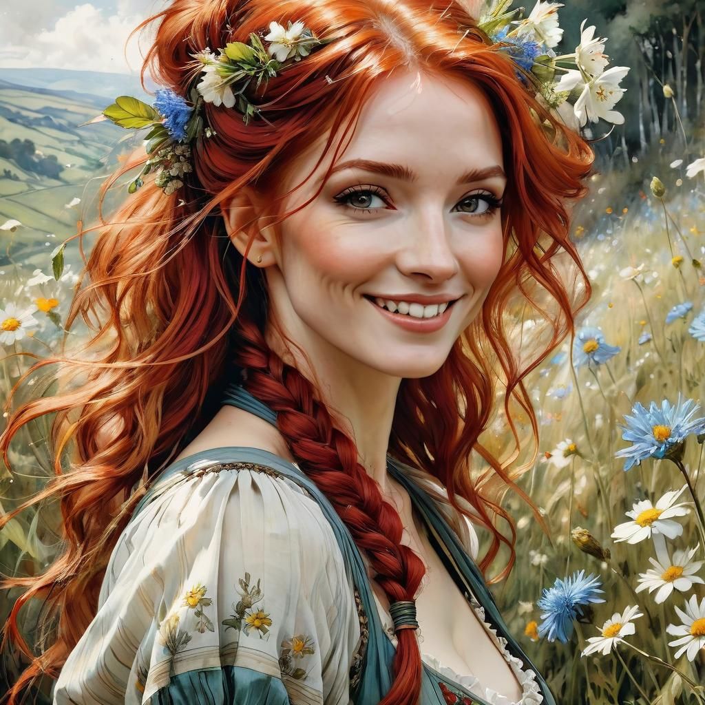 Happy Redhead in Arthur Rackham Anime Style
