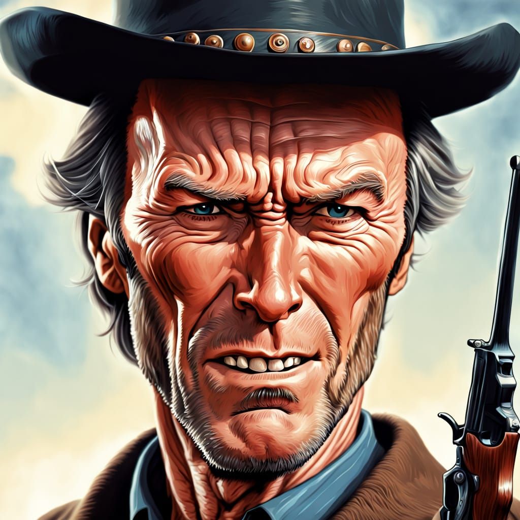 Clint Eastwood Caricature in Hyper-Realistic Style