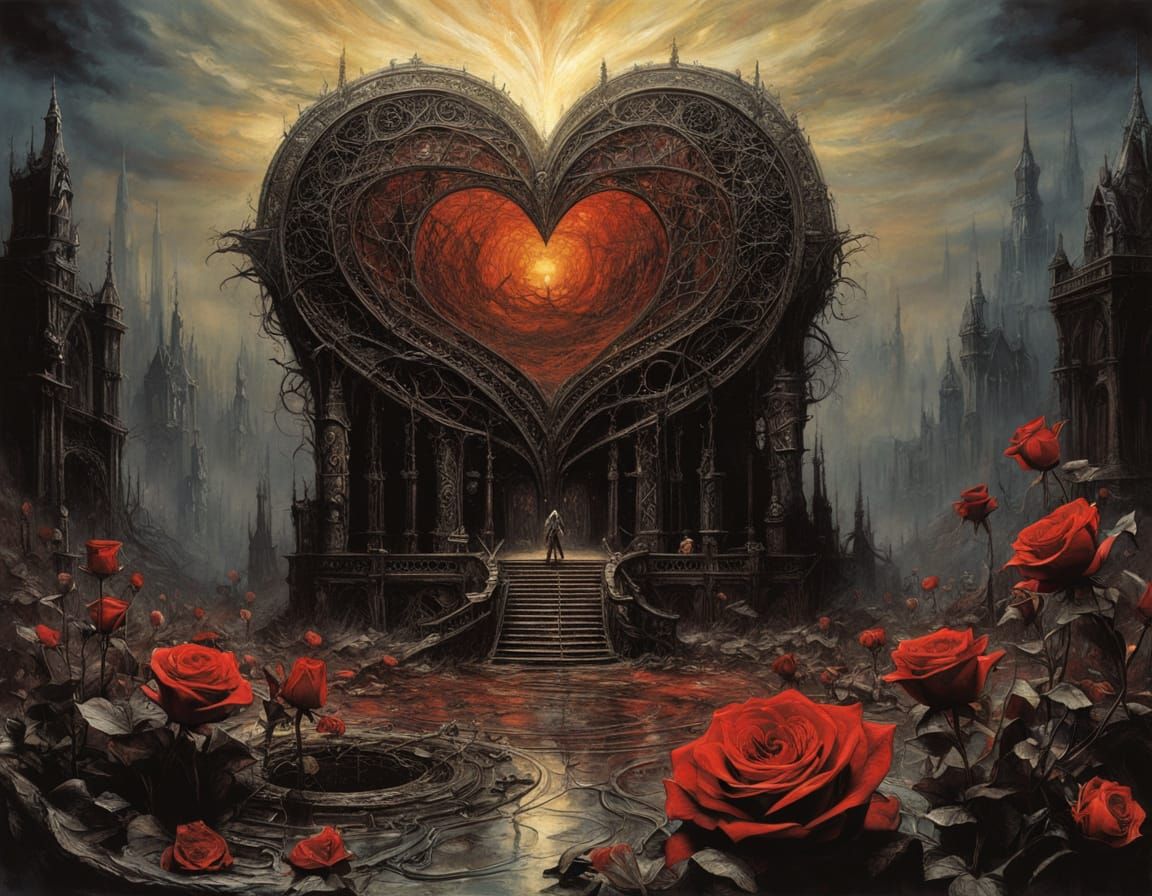 Ethereal Heart Sculpture with Bioluminescent Gases