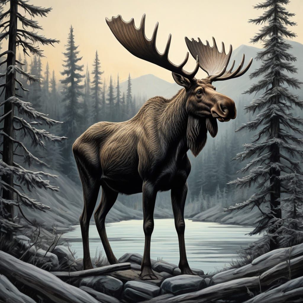 Majestic Moose Landscape in Vibrant Chalk Art