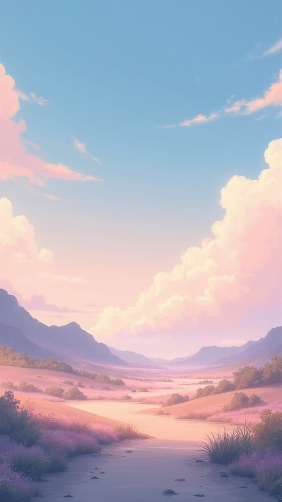 Whimsical Pastel Landscape with Soft Lighting