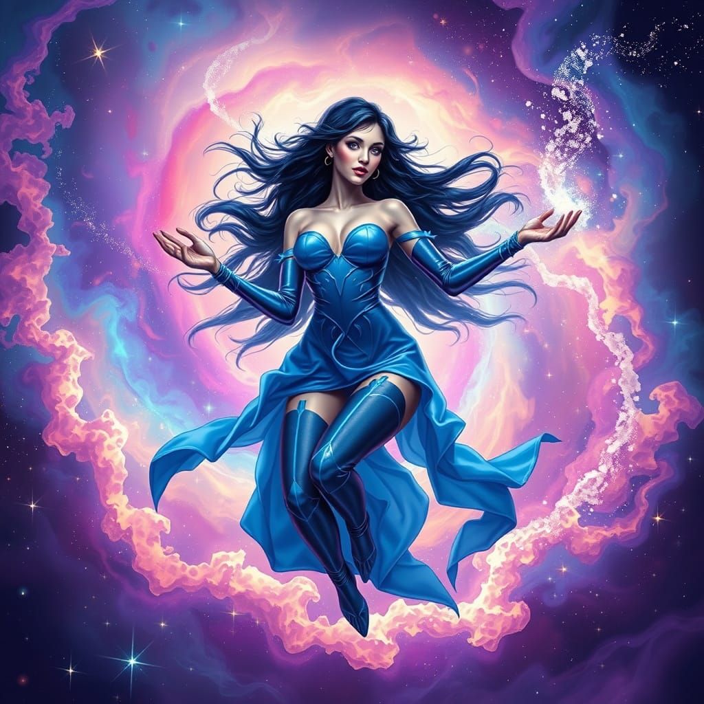Ethereal Cosmic Sorceress in Vibrant Nebula