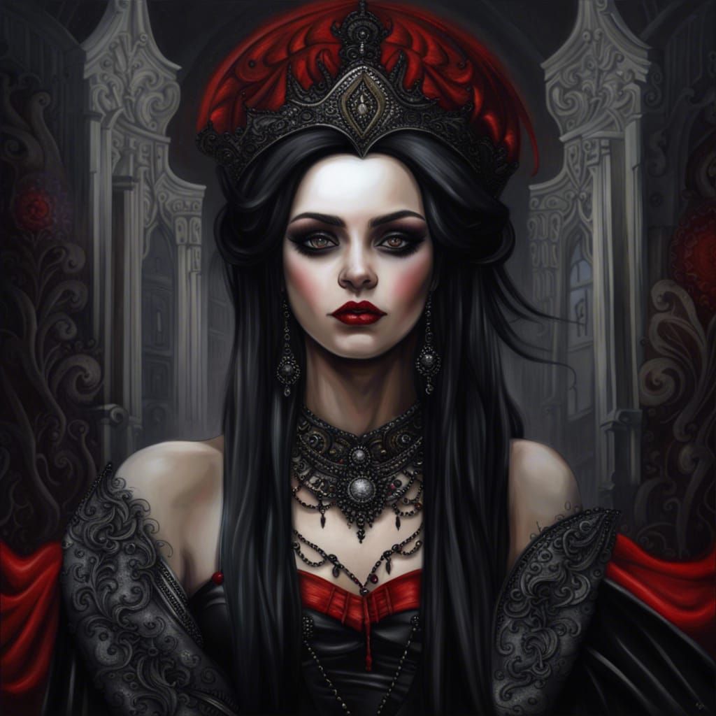 Ethereal Goth Queen in Striking Red and Black