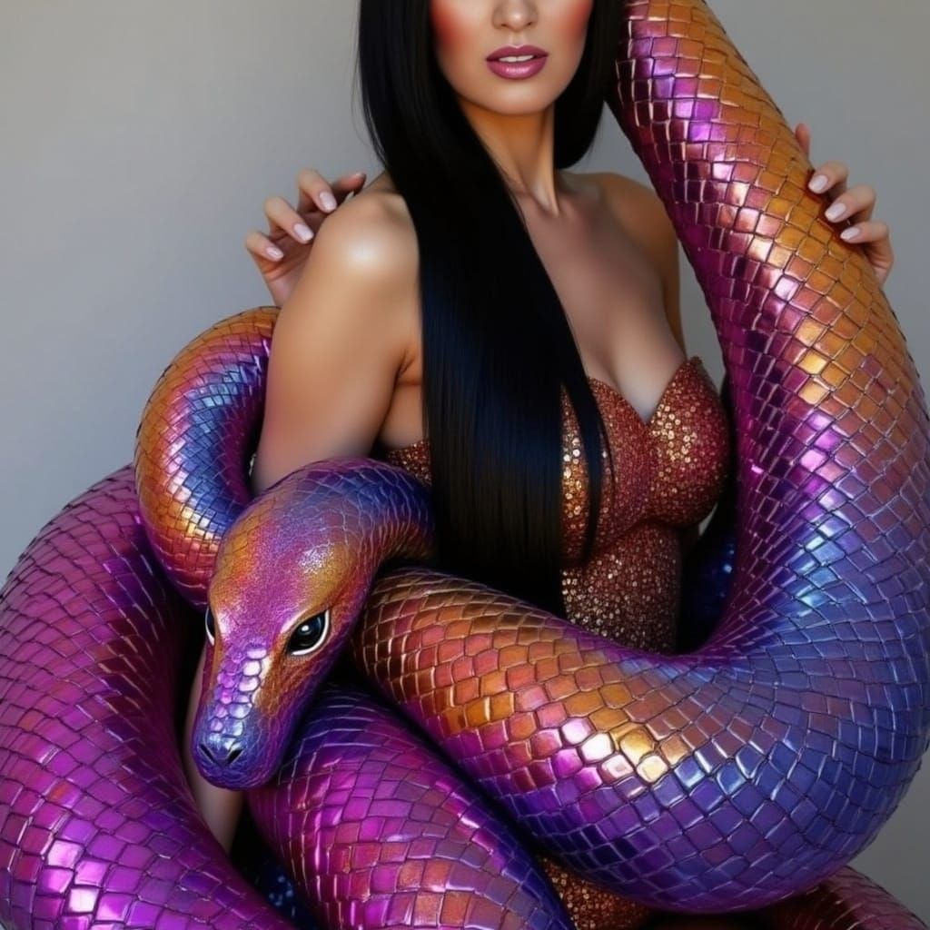 Woman with Snake in Ethereal Photorealistic Style