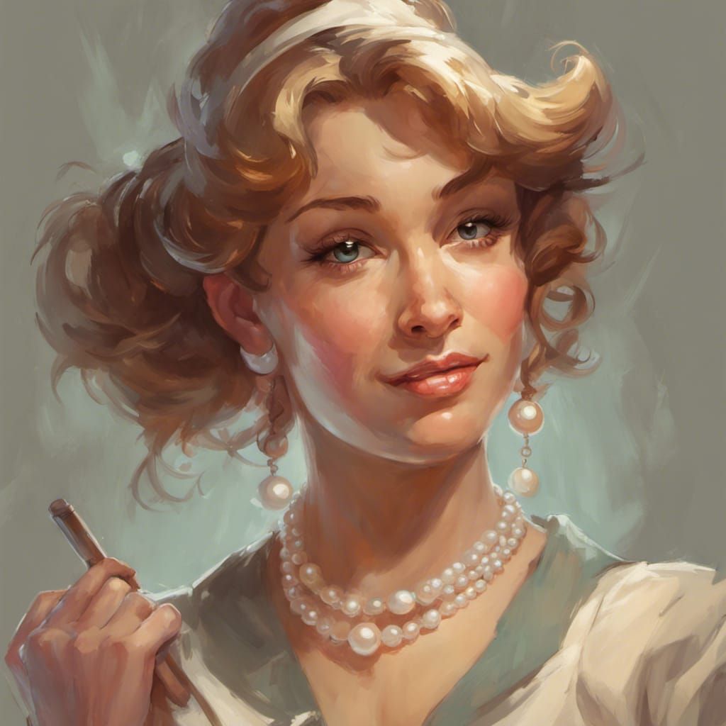 Cute Housewife Portrait in Frazetta Style