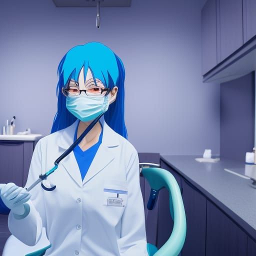 Blue-Haired Dentist in Anime Style
