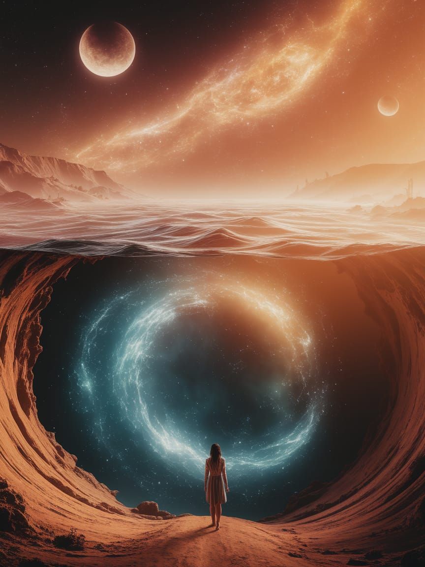 Woman Overlooking Alien Ocean in Impressionistic Style