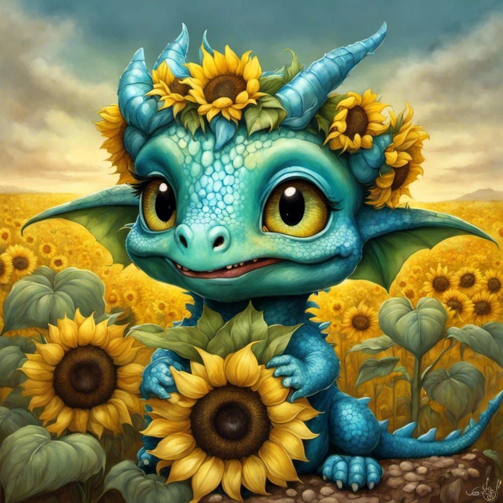 🐉 🌻 Baby Sunflower Dragon  🌻 🐉