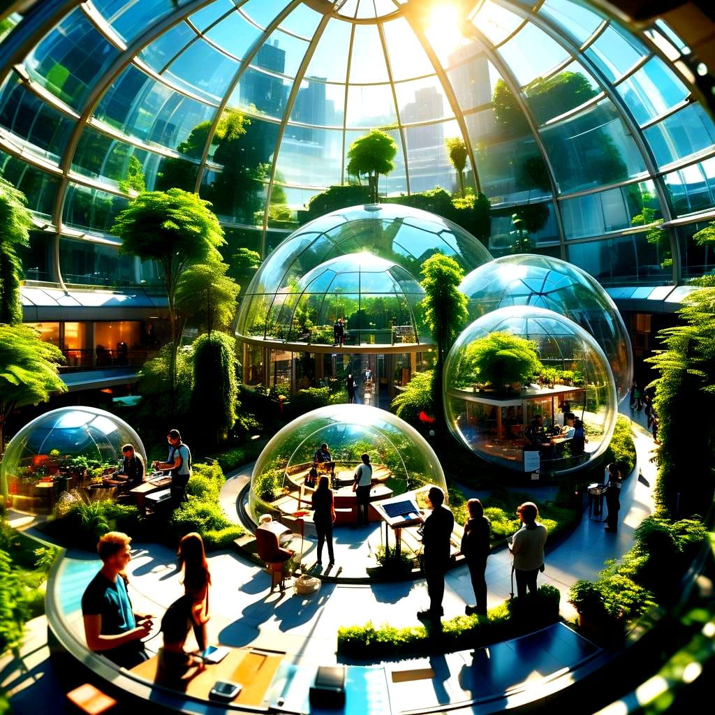 Utopian Solar Punk City in Glass Dome