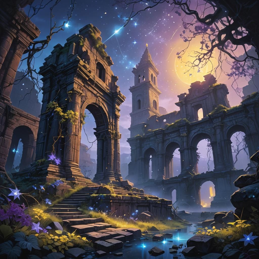 Mystical Realm of Fallen Stars in Dark Fantasy Style