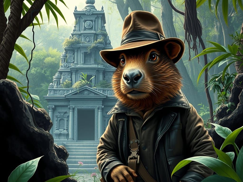 Capybara Indiana Jones Discovers Amazon Temple