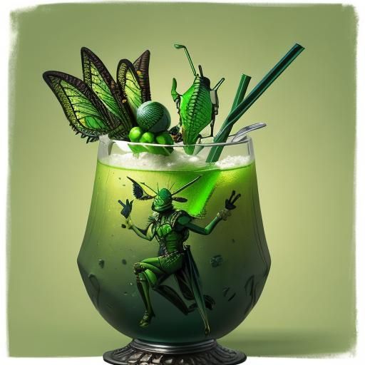 Anthro Grasshopper Bartender Making a Drink in Detailed Pain...