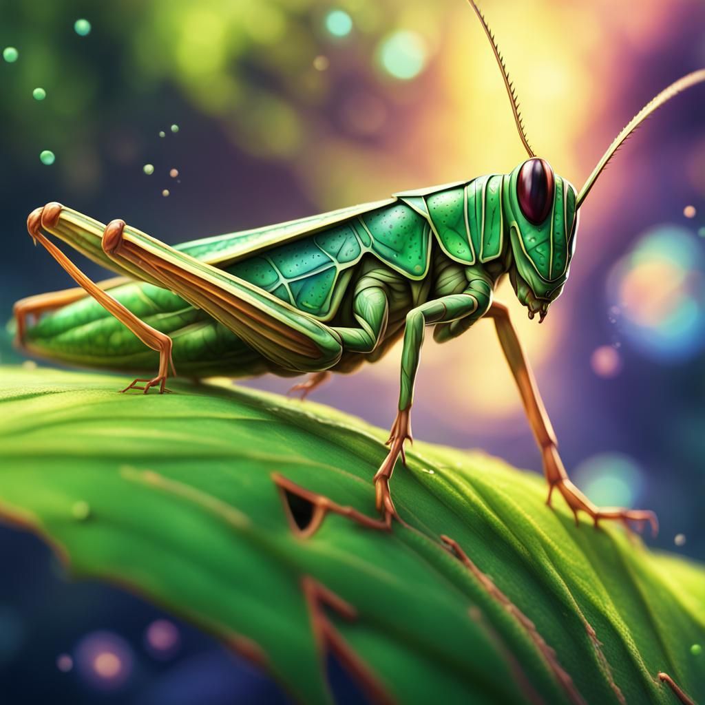 Grasshopper on Leaf: Impressionistic Art Photography