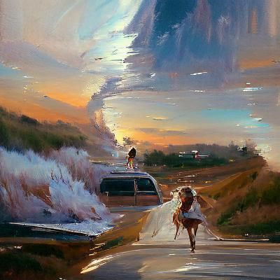 Evocative Oil Painting of a Figure in Flight