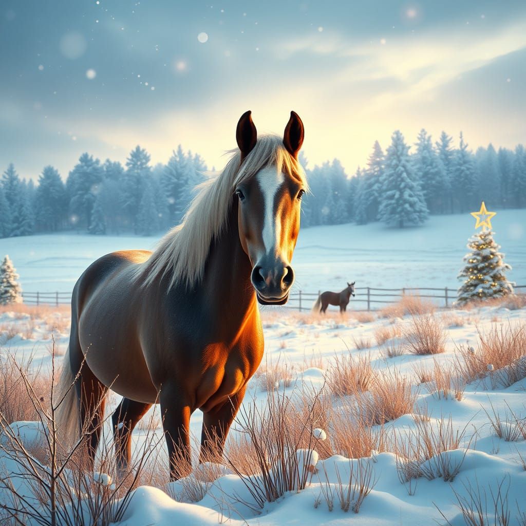 Majestic Horse in Winter Christmas Wonderland