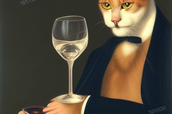 Sophisticated Cat with Wine Glass