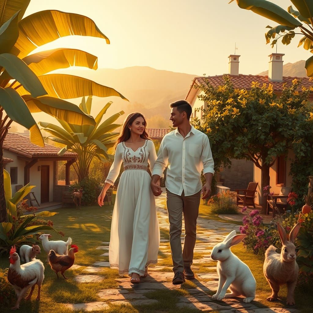 Romantic Greek Village Scene in Detailed Matte Painting