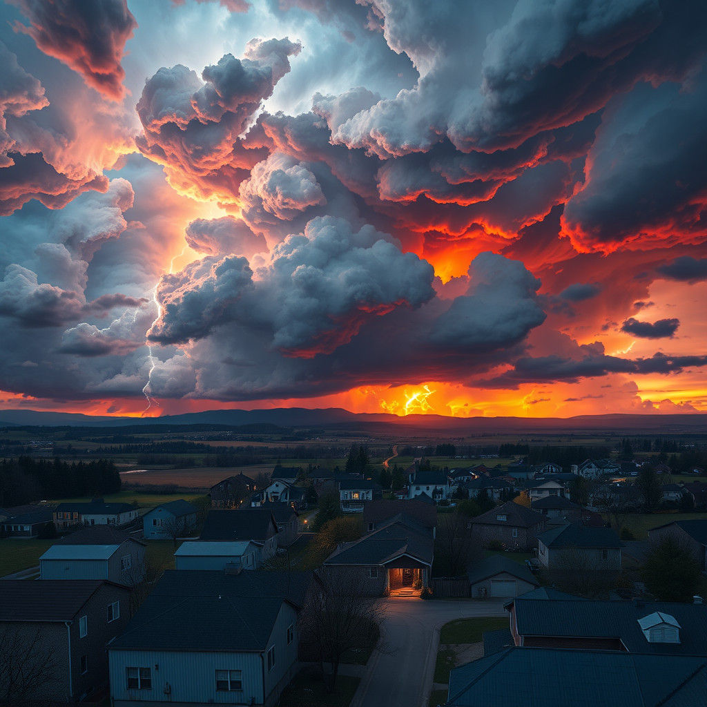 Foreboding Storm Clouds over Rural Town