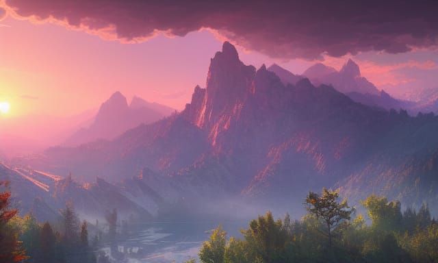 Sunrise Over Mountains: Hyperdetailed Digital Art