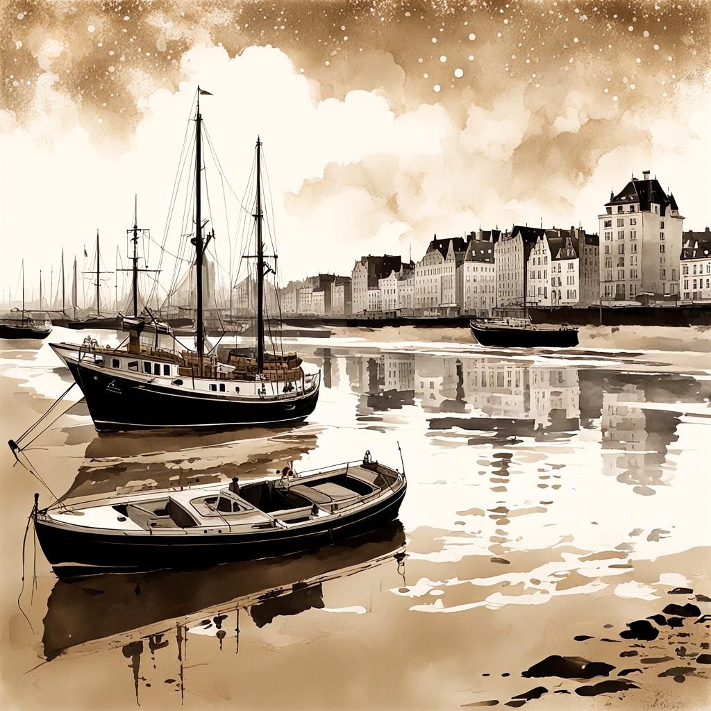 Oostende in Sumi-e Style with Bauhaus Elements