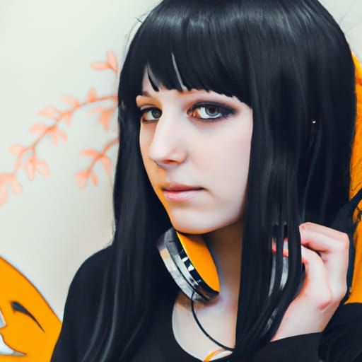 Emo Girl with Cat Ears in Comic Book Style