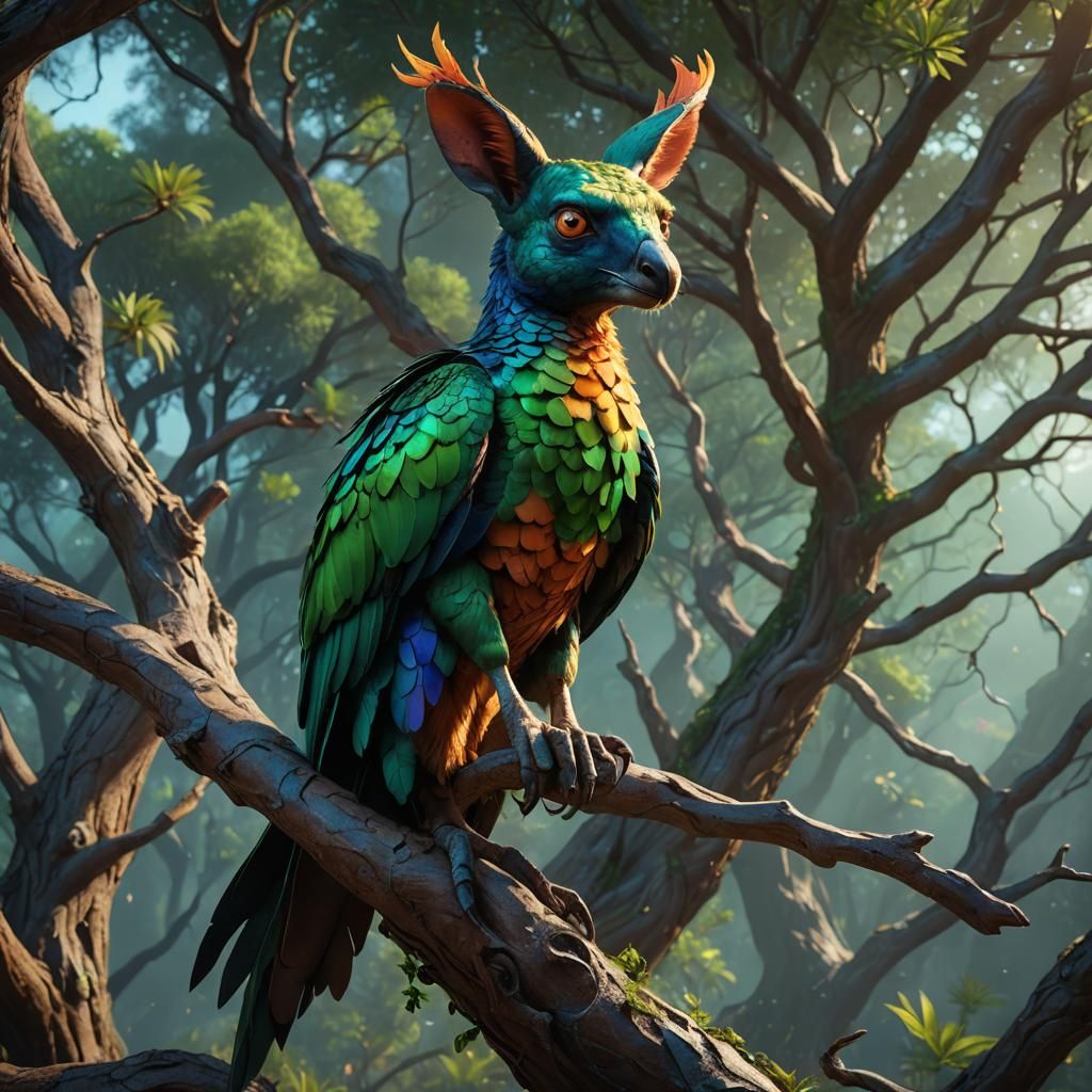 Colorful Kangaroo Parrot Fantasy Art