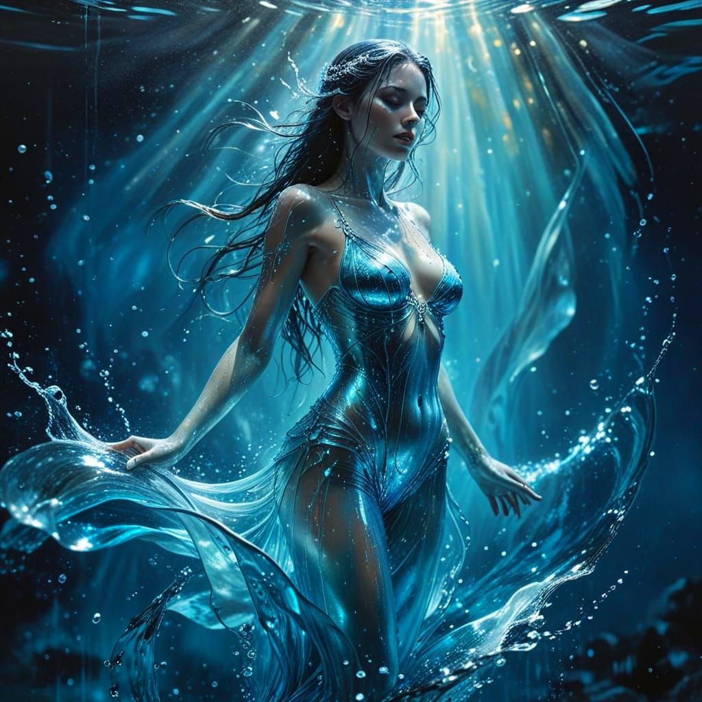 Goddess of the Ocean in Shimmering Blue Crystal