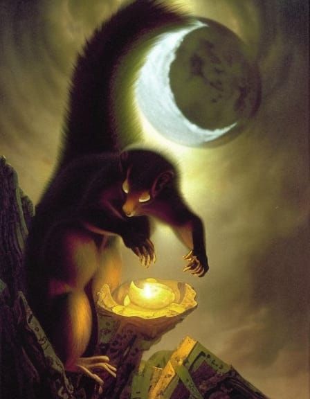 Ravenloft Vampire Squirrel Gnawing Skull, Oil Painting