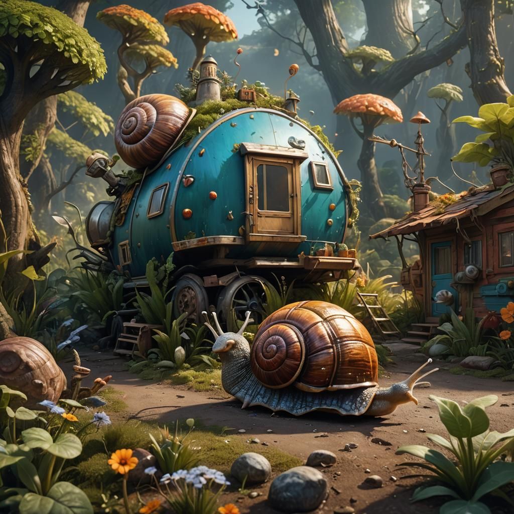 Snail's Mobile Home: A Fantastical Matte Painting