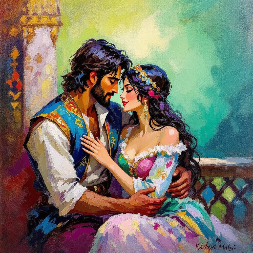 Impressionist Oil Painting of 1001 Nights Scene