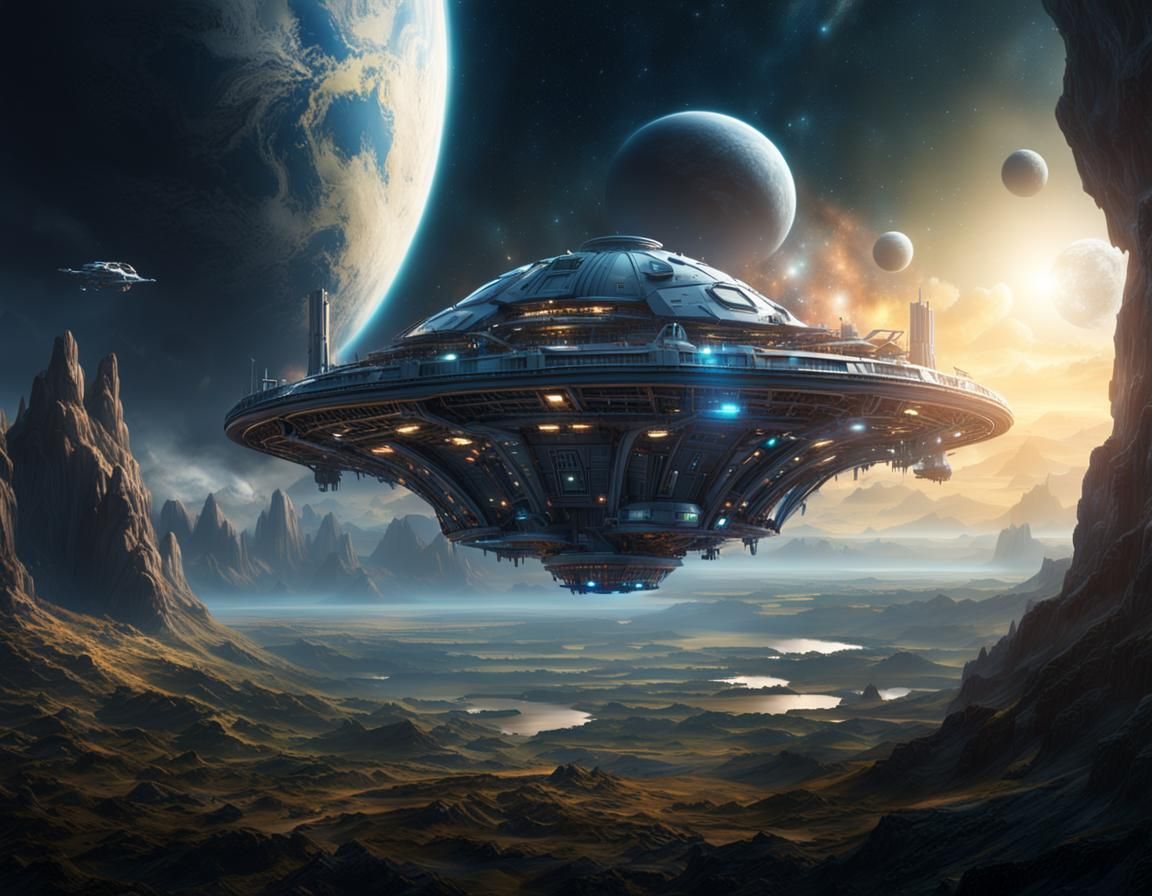 Starship Biodome Platform in Epic Space Scene