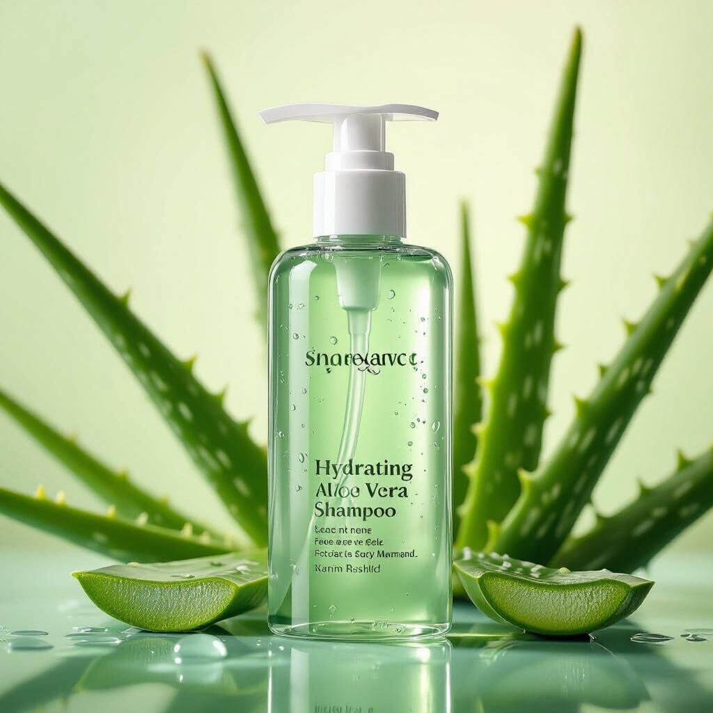 Hydrating Aloe Vera Shampoo in Realistic Product Photography