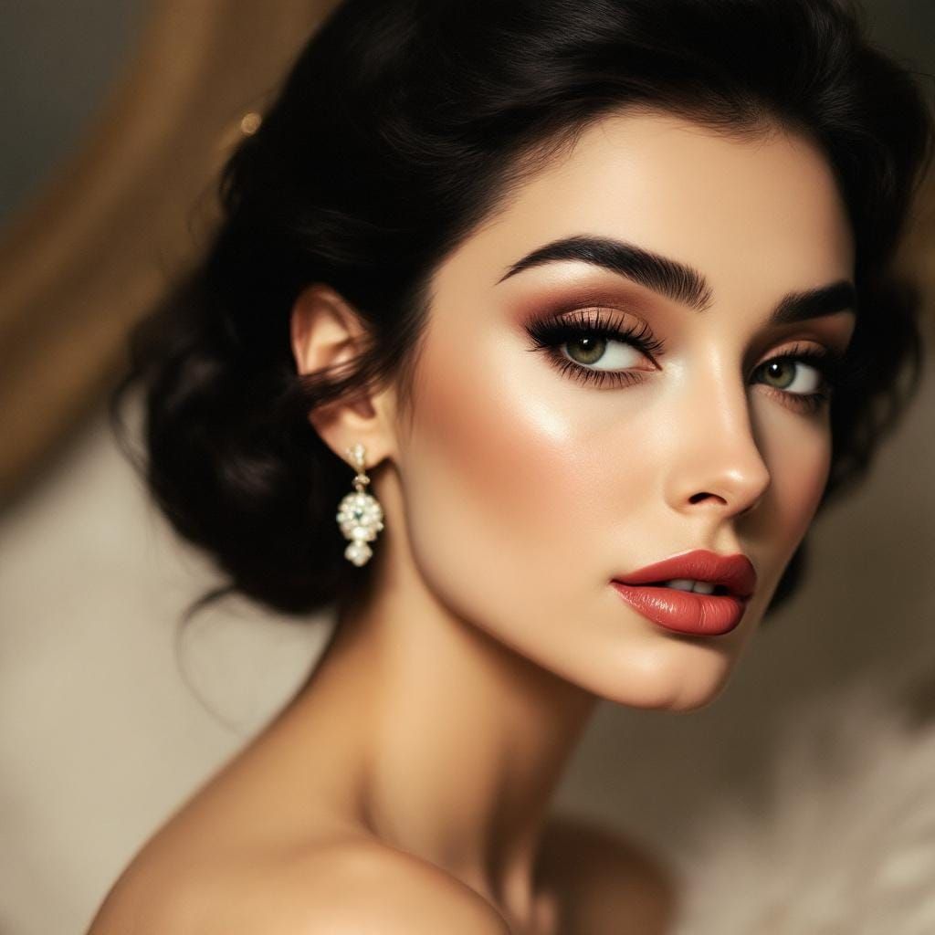 Elegant Woman with Audrey Hepburn Features in Art Nouveau St...