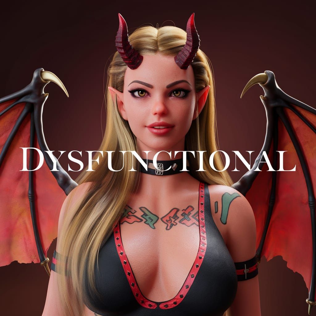 Blonde Demon with Horns and Tattoos: 3D Render