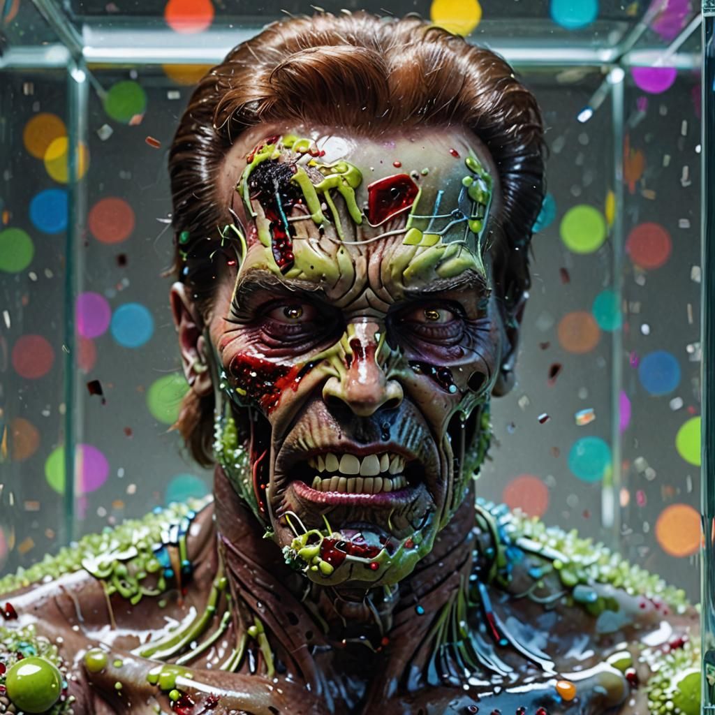 Zombie Schwarzenegger in Crystal Cube: Digital Photograph
