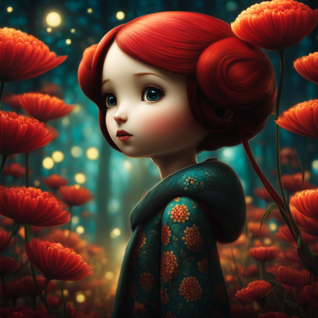 Girl in Illustrative Style with Bokeh Effect