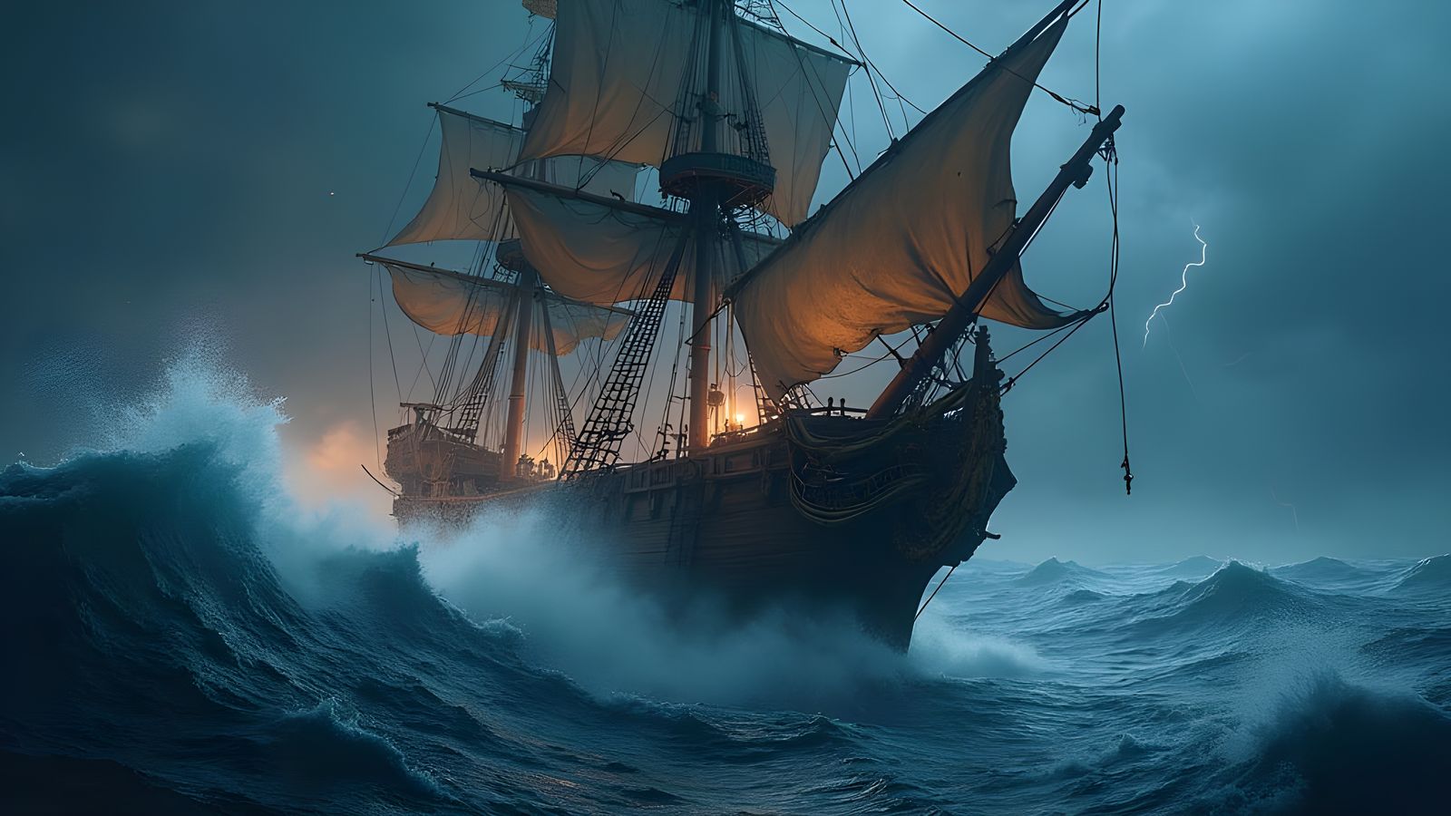 Fantastical Sinking Pirate Ship Desktop Wallpaper