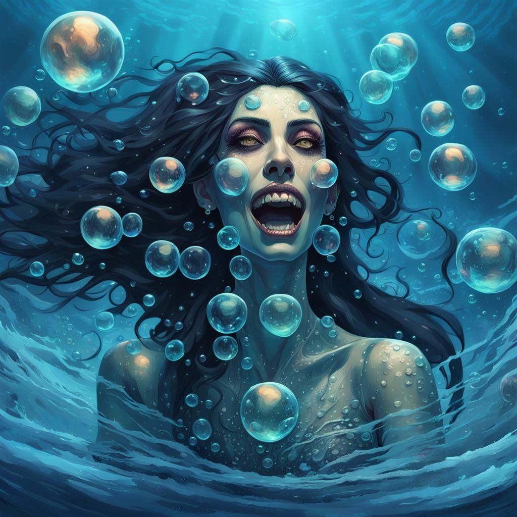 Gothic Mermaid in Hyperrealistic Horror Style